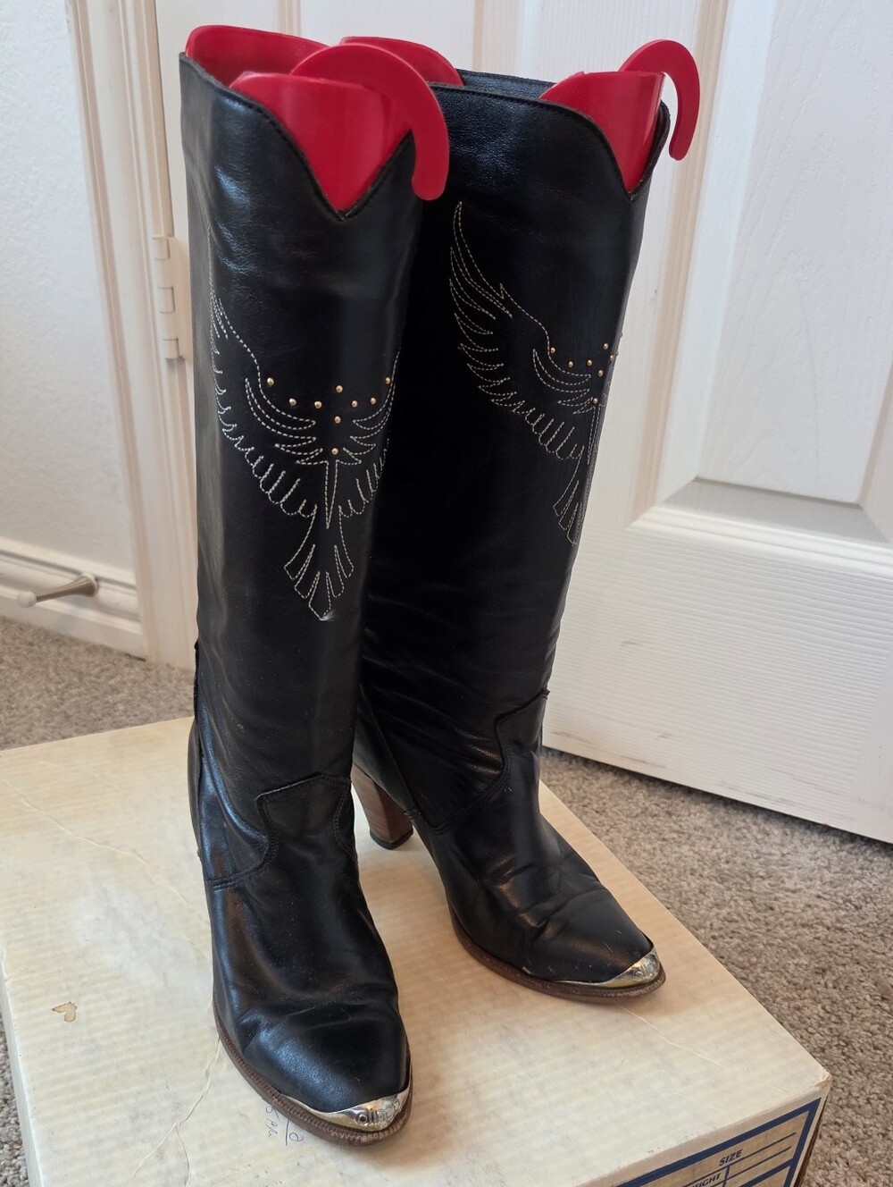 dingo Vintage 70s/80s Thunderbird Black Cowboy Boots with Steel Toe Accent